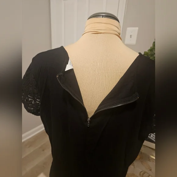 Market & Spruce Blouse Women's Large Lace Lined Short Sleeve Pullover Black Top - Picture 4 of 11